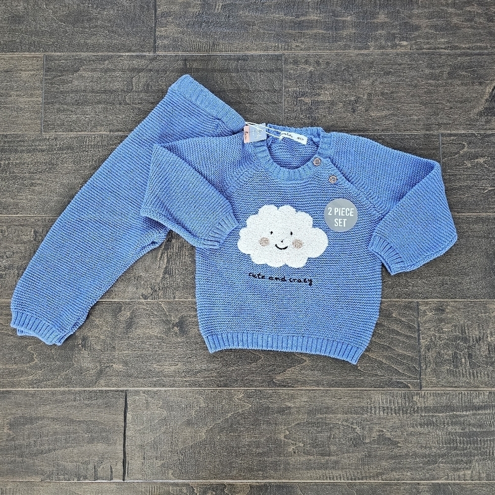 New Sinsay Cute and Crazy Baby Boy Knit Sweater Set Sz 9-12 Months